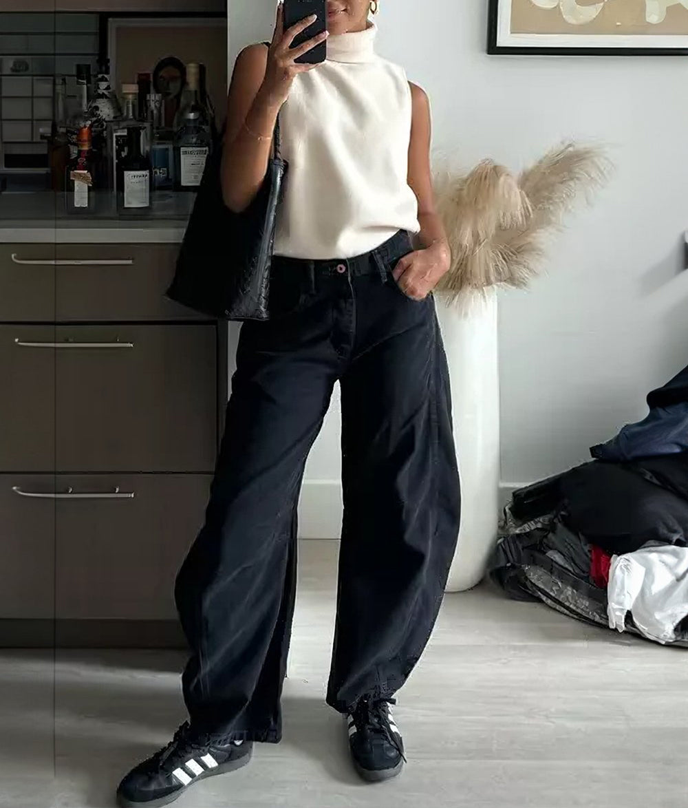 High Stretch Mid-Rise Barrel Jeans Fashion Wide Leg Shape