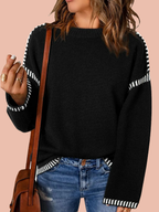 Women's Contrast Cable Knit Pullover Sweater