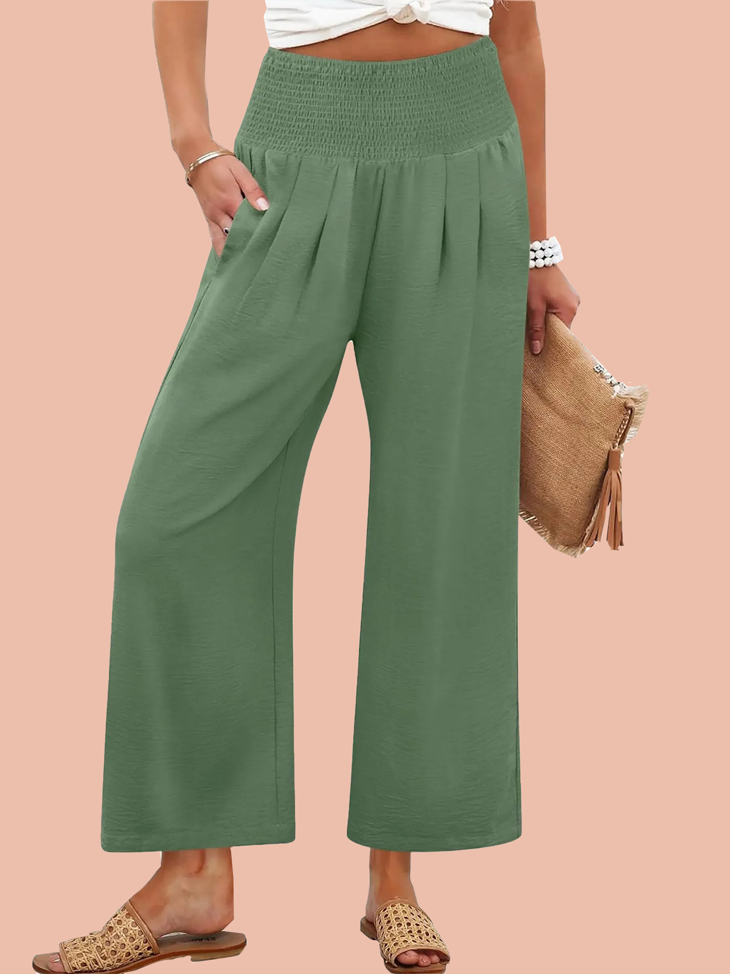 Women's Smocked Waist Wide Leg Palazzo Pants