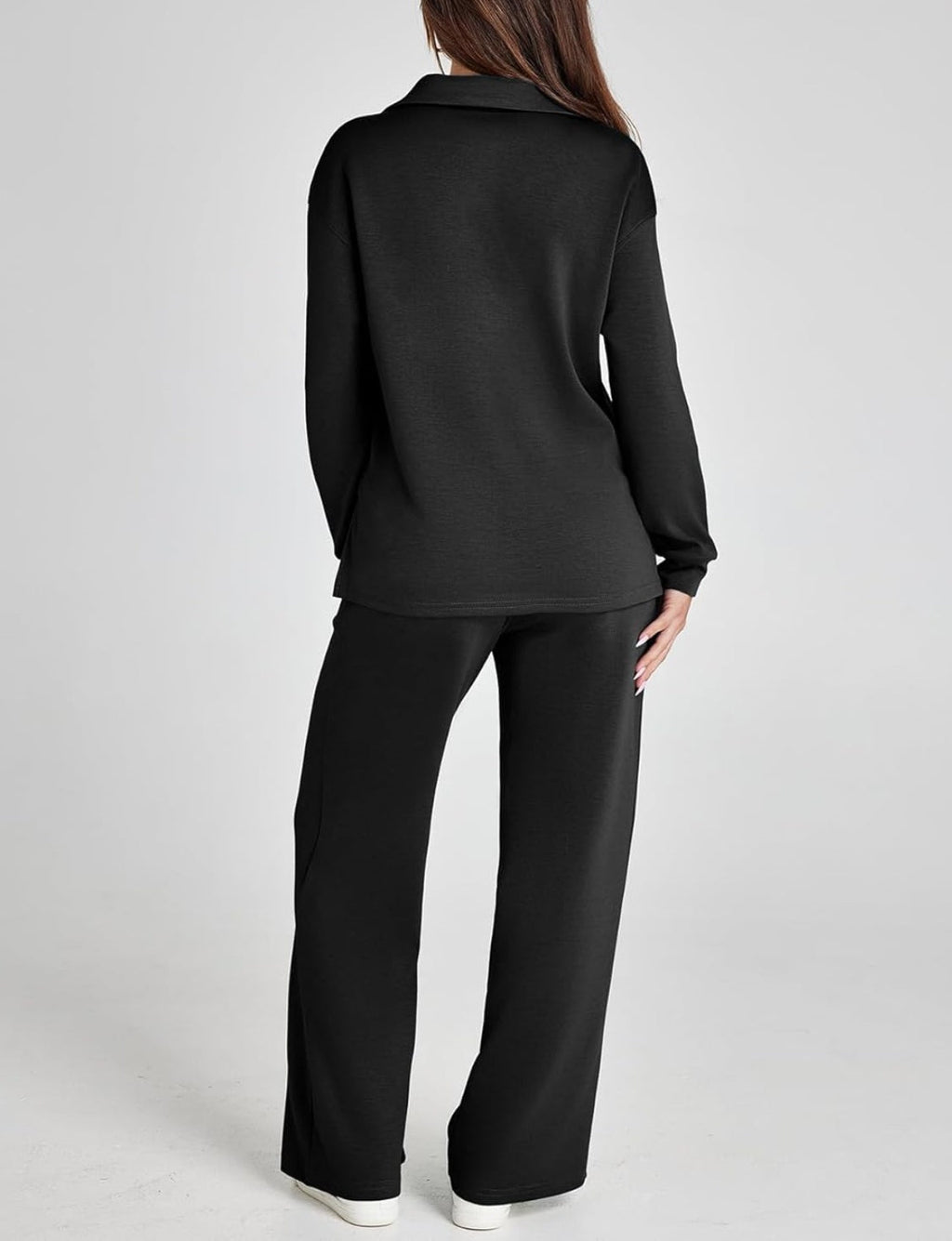 Women's Casual Polo Top and Wide Leg Pants Matching Sets