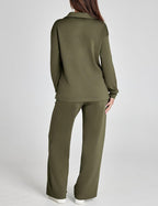 Women's Casual Polo Top and Wide Leg Pants Matching Sets