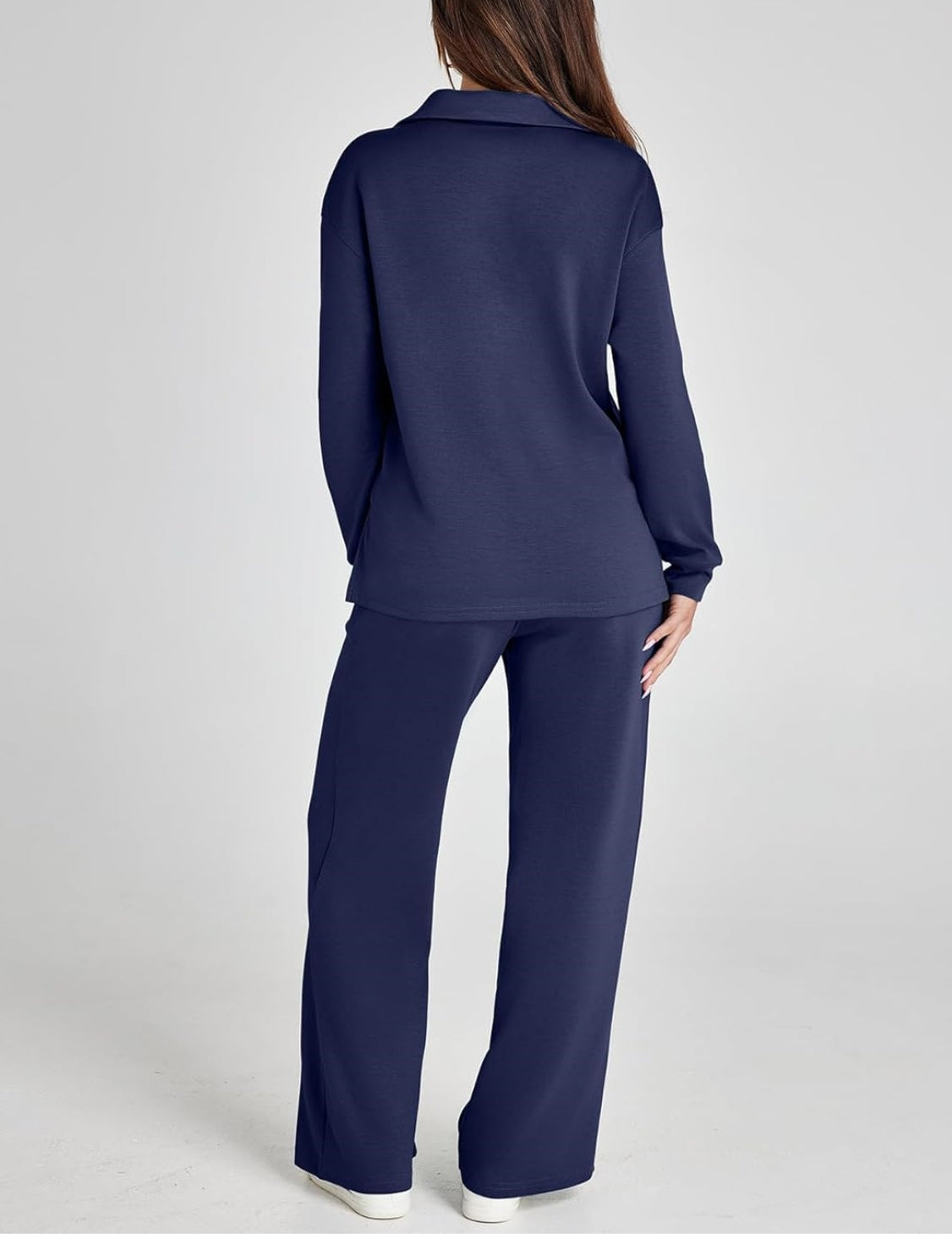 Women's Casual Polo Top and Wide Leg Pants Matching Sets