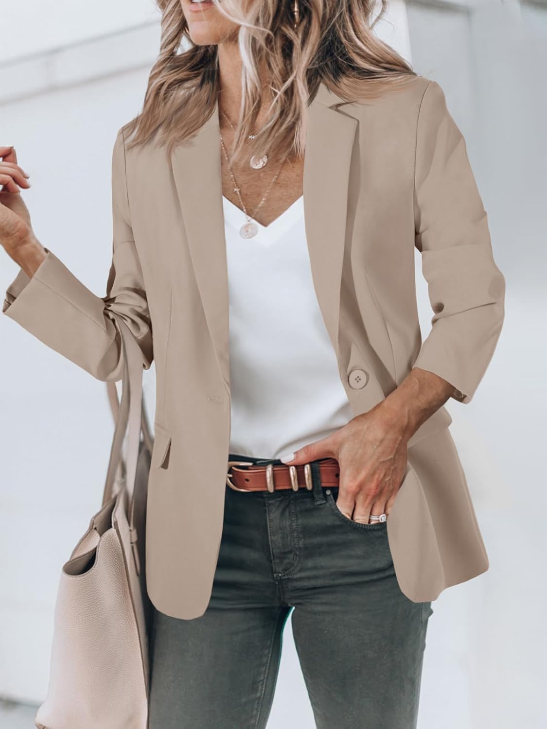 Women's Casual Button Blazer Jacket