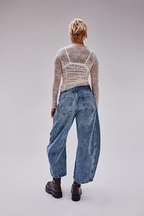 High Stretch Mid-Rise Barrel Jeans Fashion Wide Leg Shape