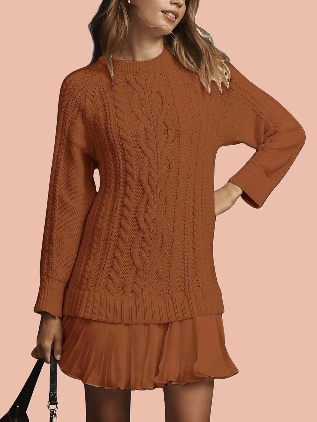 Women's Crewneck Cable Knit Sweater Mini Dress