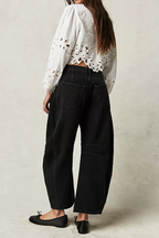 High Stretch Mid-Rise Barrel Jeans Fashion Wide Leg Shape