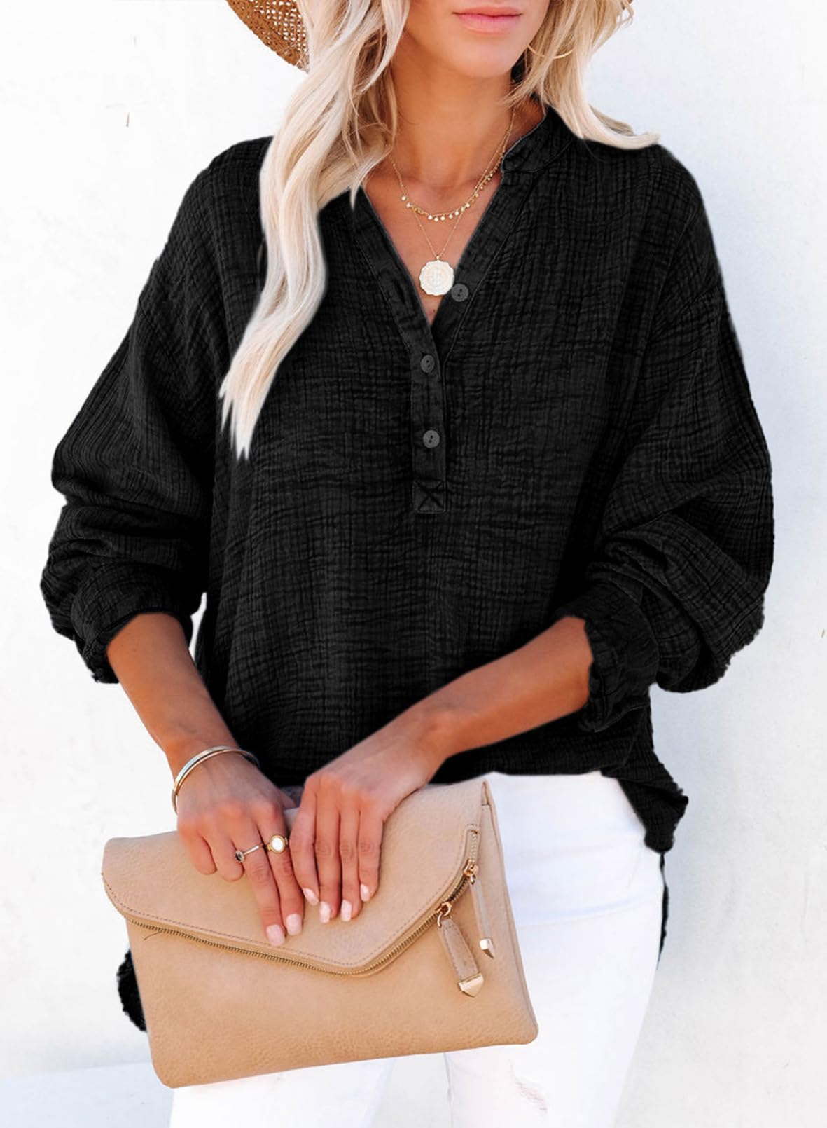 Women's Casual V-Neck Gauze Blouse