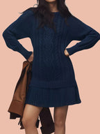 Women's Crewneck Cable Knit Sweater Mini Dress