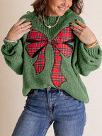 Women's Plaid Bow Sweater