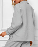 Women's Lapel V Neck Textured Lounge Sets