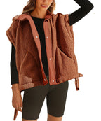 Women's Button Paneled Teddy Fleece Vest Jacket