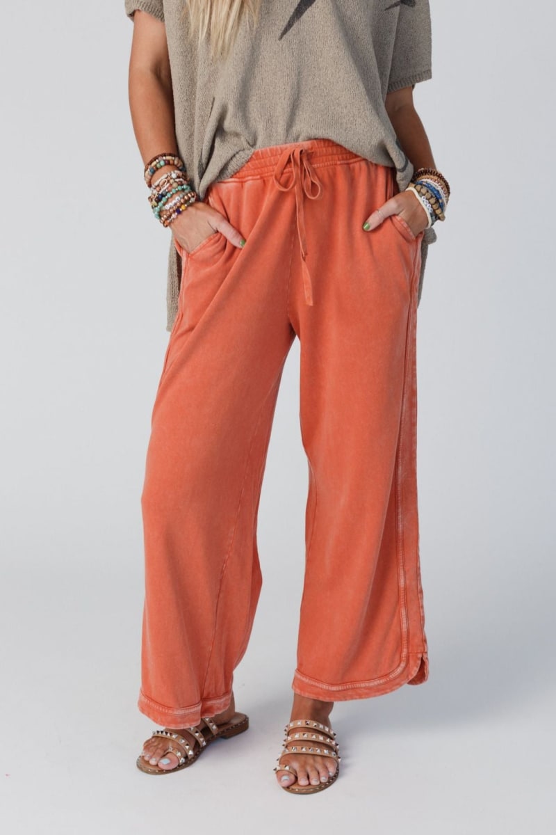 Women's Acid Washed Faded Wide Leg Pants