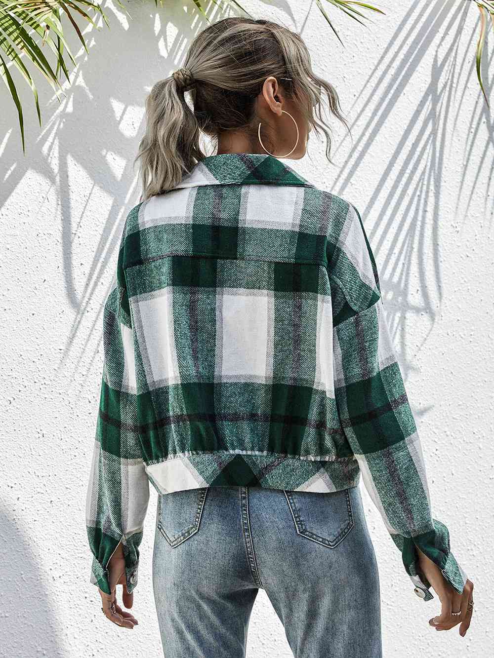 Women's Flannel Plaid Button Down Cropped Jacket