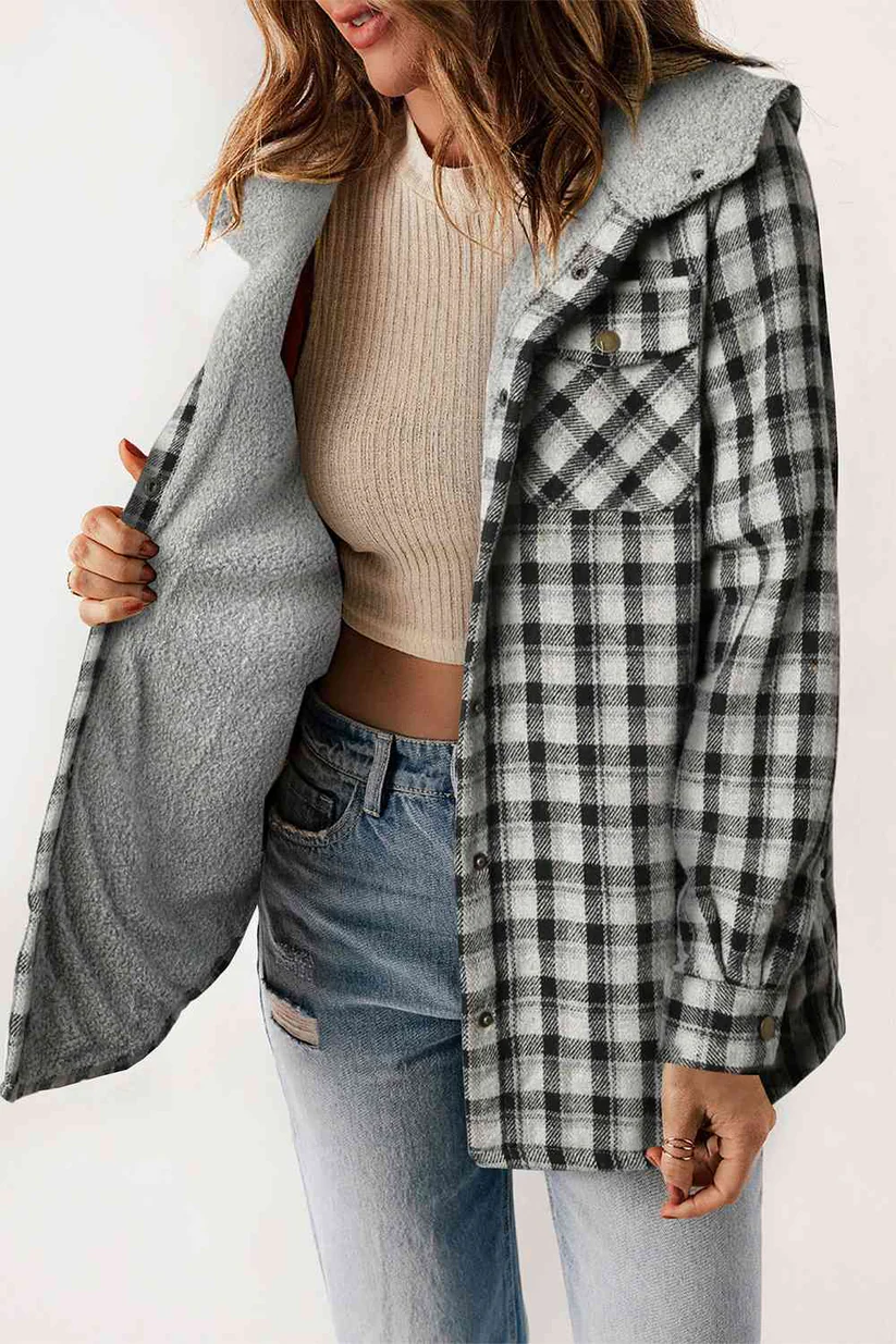 Women's Flannel Plaid Fleece Hooded Jacket