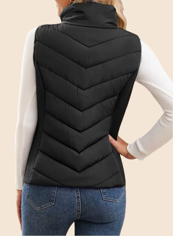 Women's Sleeveless Zip Up Stand Collar Quilted Puffer Vest