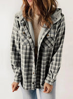 Women's Flannel Plaid Fleece Hooded Jacket