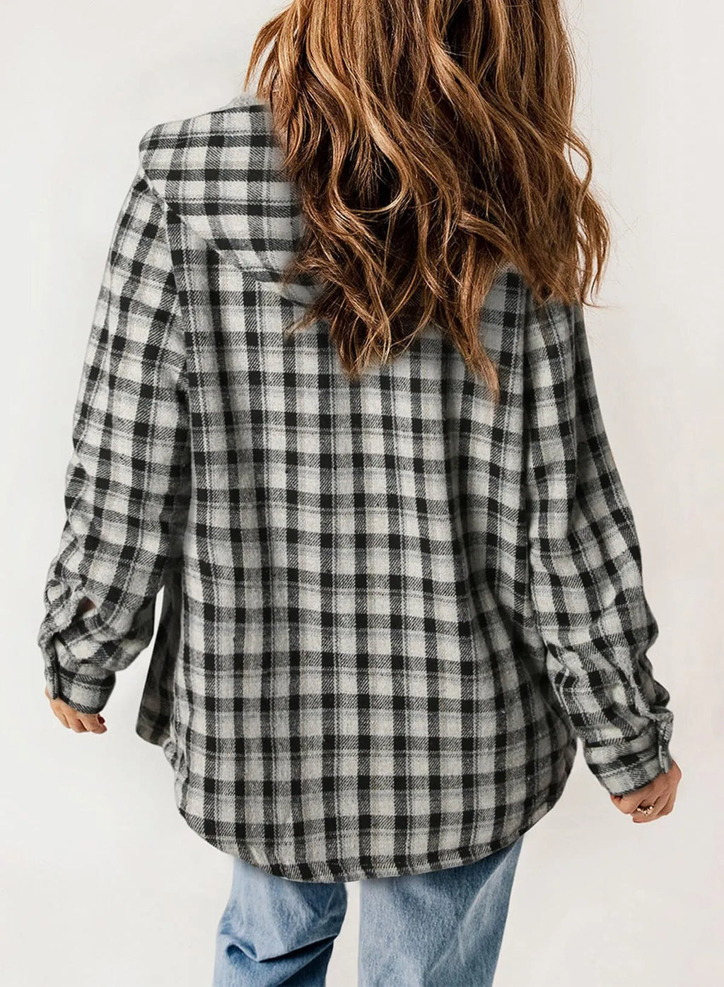 Women's Flannel Plaid Fleece Hooded Jacket