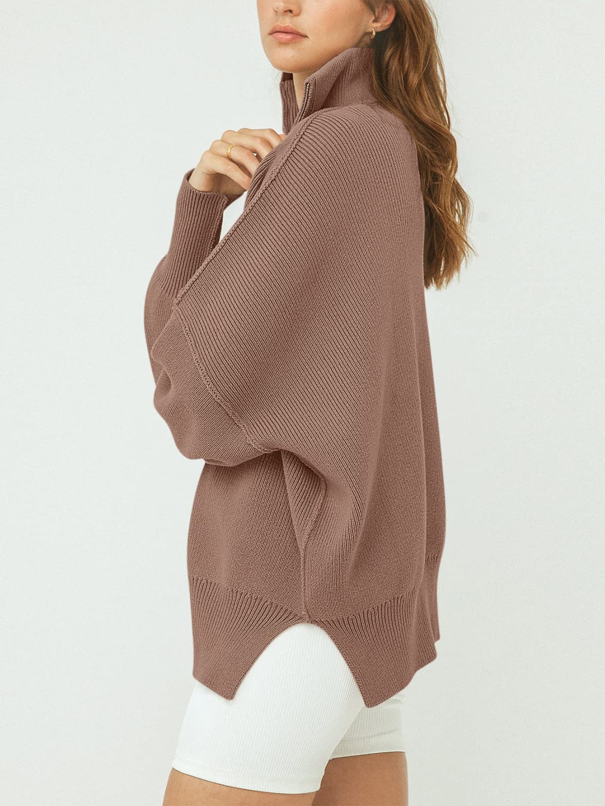 Women's Oversized Quarter Zip Sweater Pullover