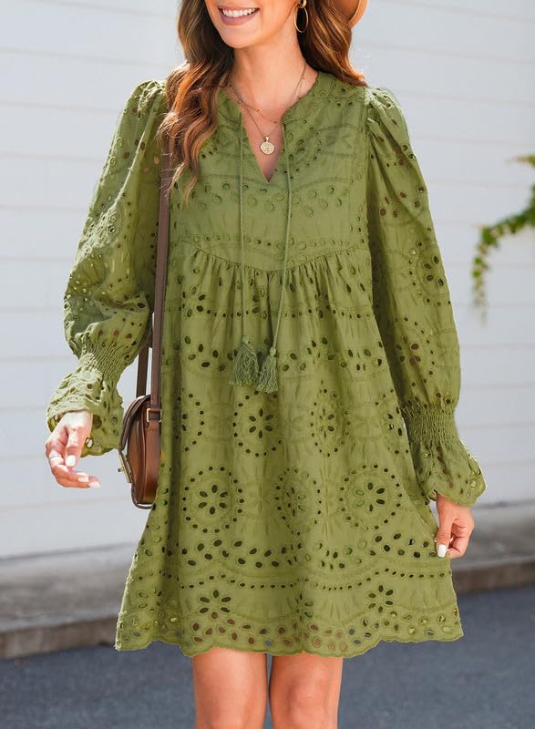 Women's V Neck Eyelet Lace Dress