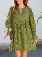 Women's V Neck Eyelet Lace Dress