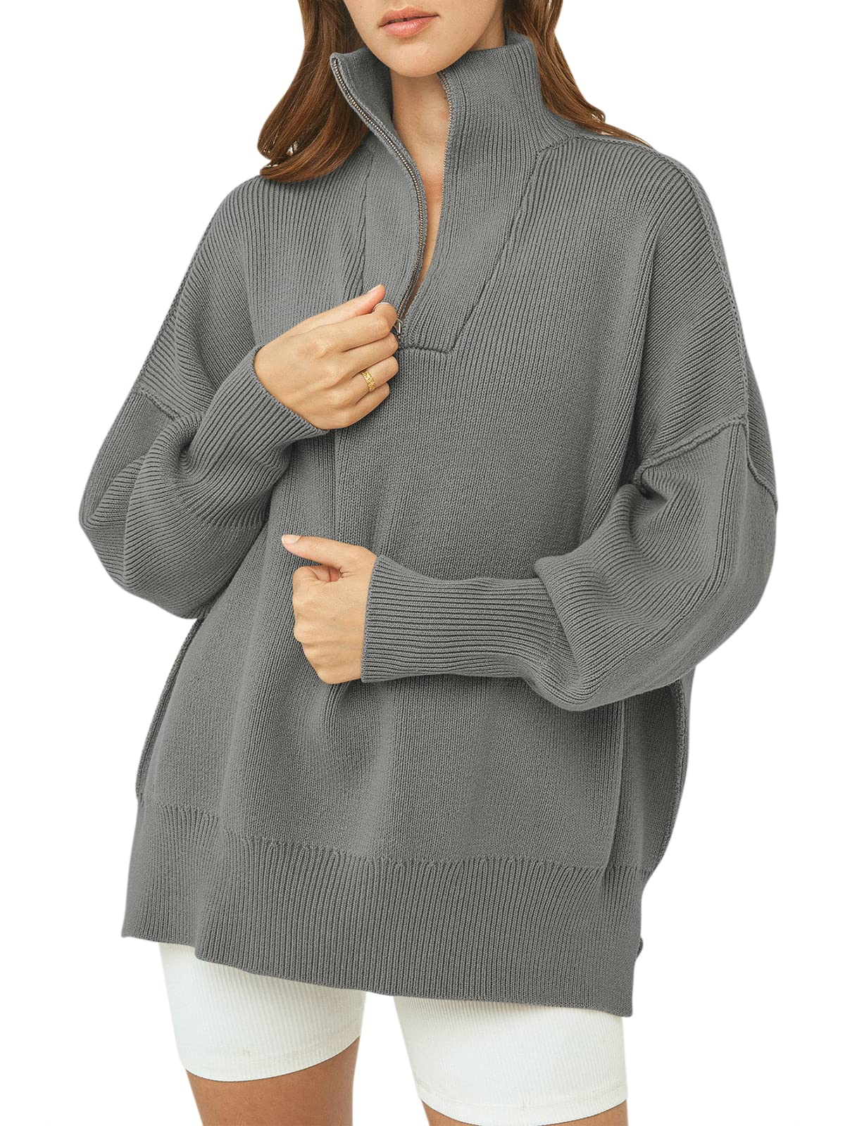 Women's Oversized Quarter Zip Sweater Pullover