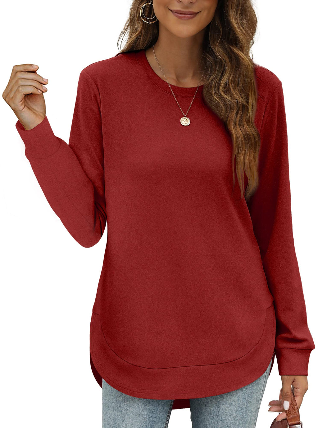 Women's High Low Curved Hem Tops