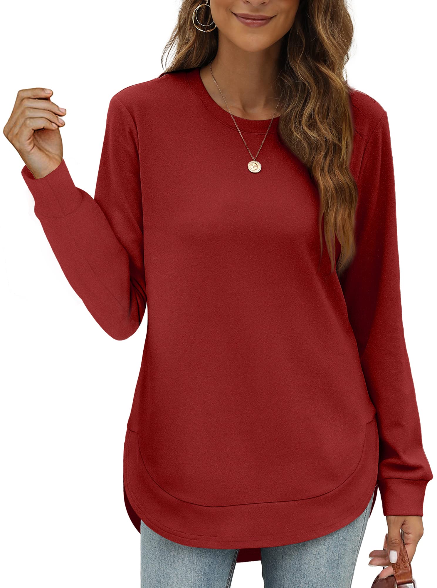 Women's High Low Curved Hem Tops