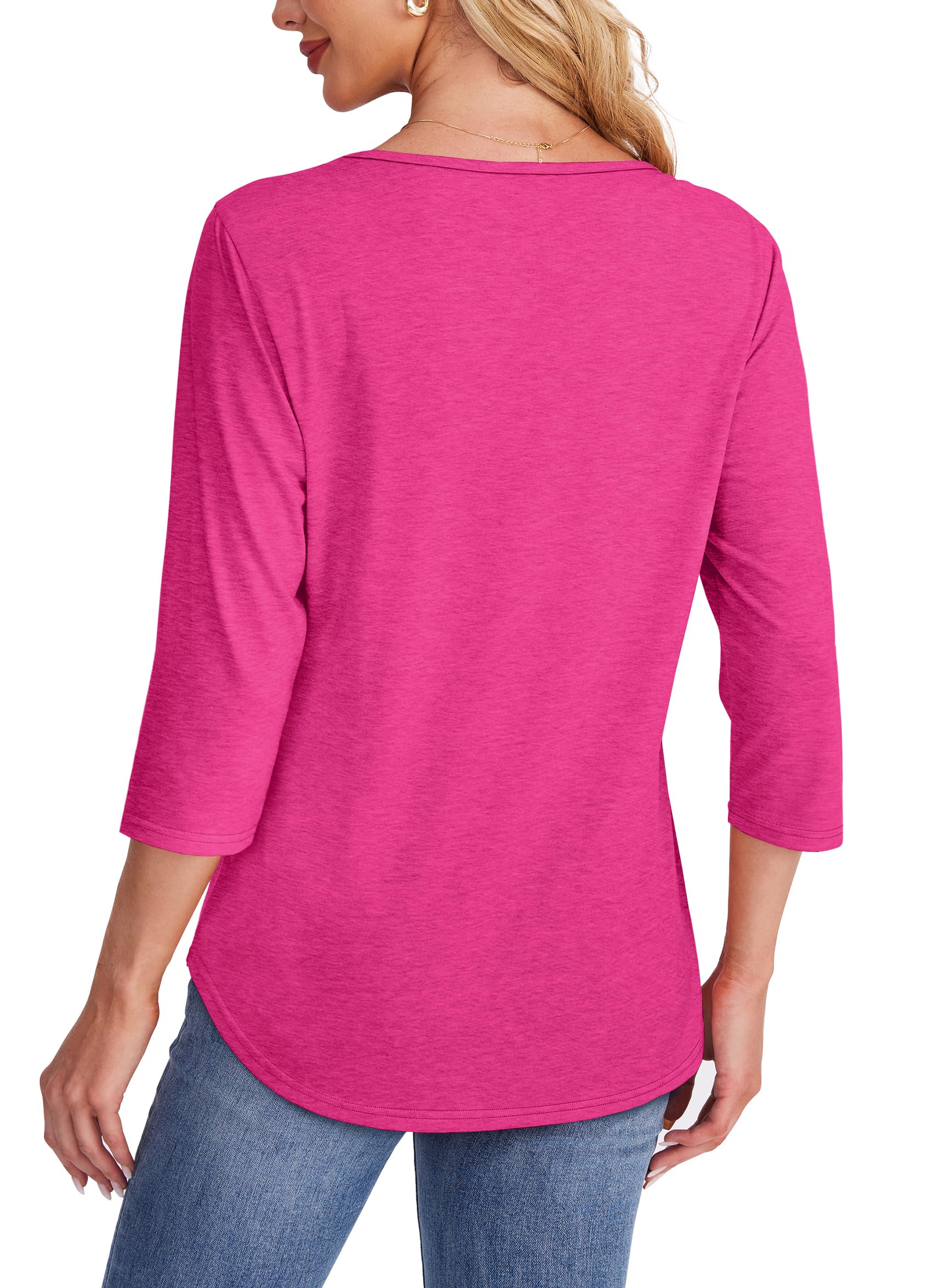Women's 3/4 Length Sleeve Top Pleated Front T-Shirt