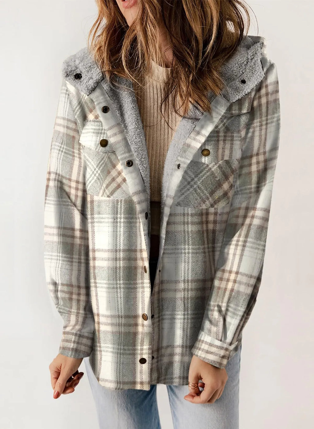 Women's Flannel Plaid Fleece Hooded Jacket