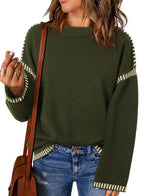 Women's Contrast Cable Knit Pullover Sweater