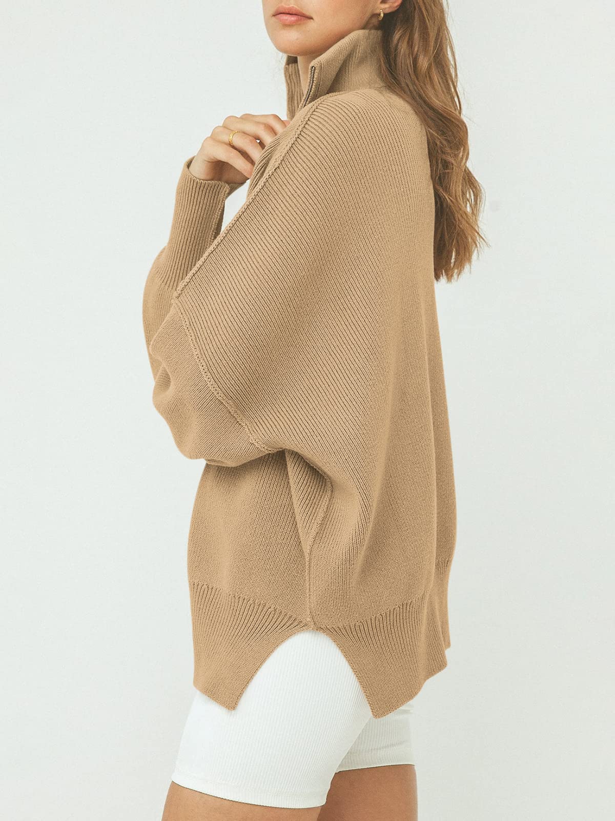 Women's Oversized Quarter Zip Sweater Pullover