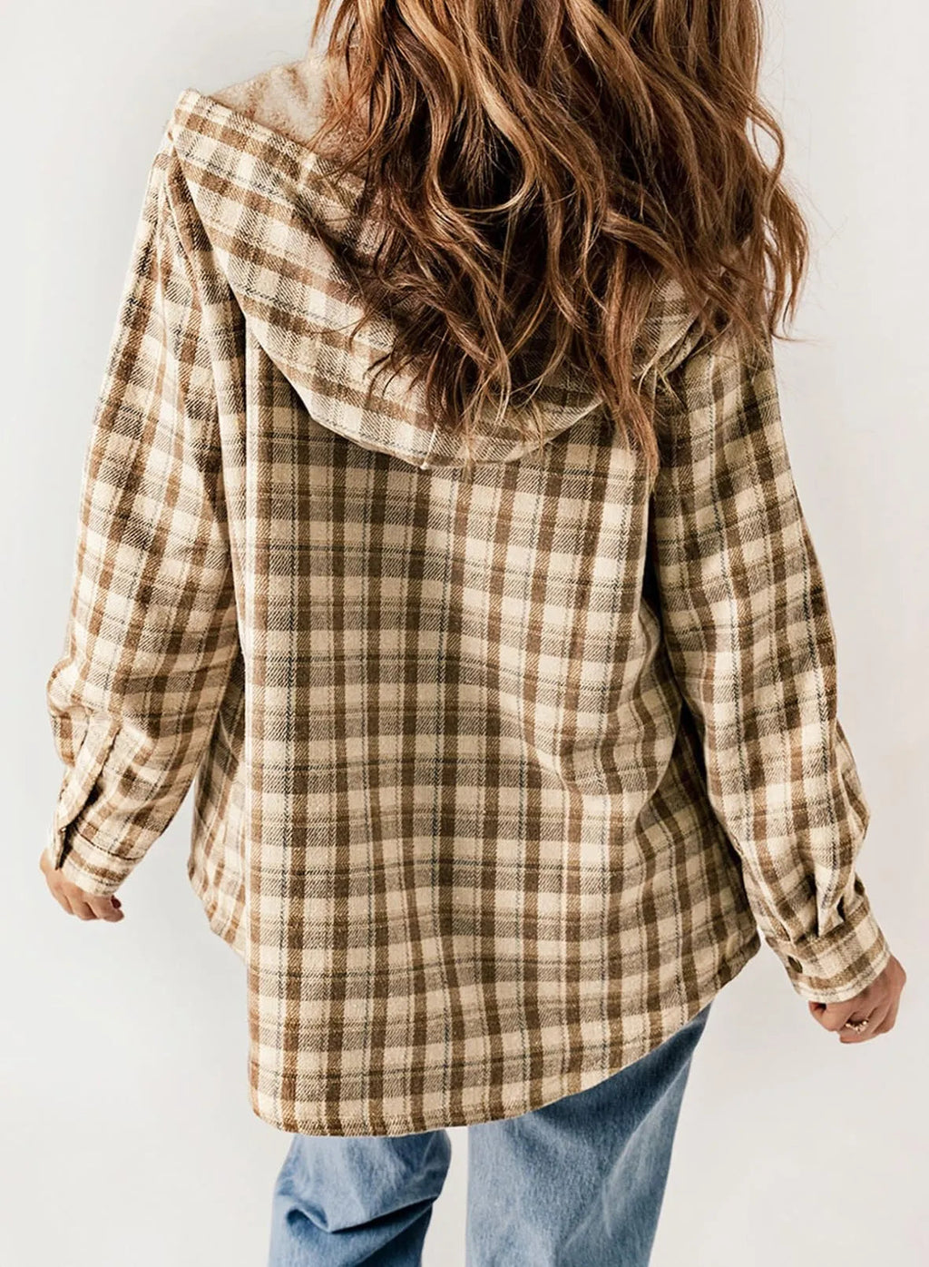Women's Flannel Plaid Fleece Hooded Jacket