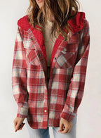 Women's Flannel Plaid Fleece Hooded Jacket