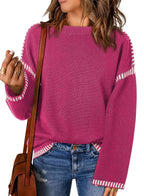 Women's Contrast Cable Knit Pullover Sweater