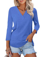 Women's 3/4 Length Sleeves V Neck Basic Tops