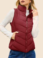 Women's Sleeveless Zip Up Stand Collar Quilted Puffer Vest