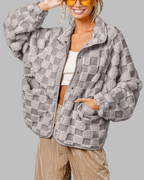 Women's Winter Casual Checkered Fleece Sherpa Jacket