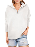 Women's Quarter Zip Rib Knit Cozy Pullover Sweaters