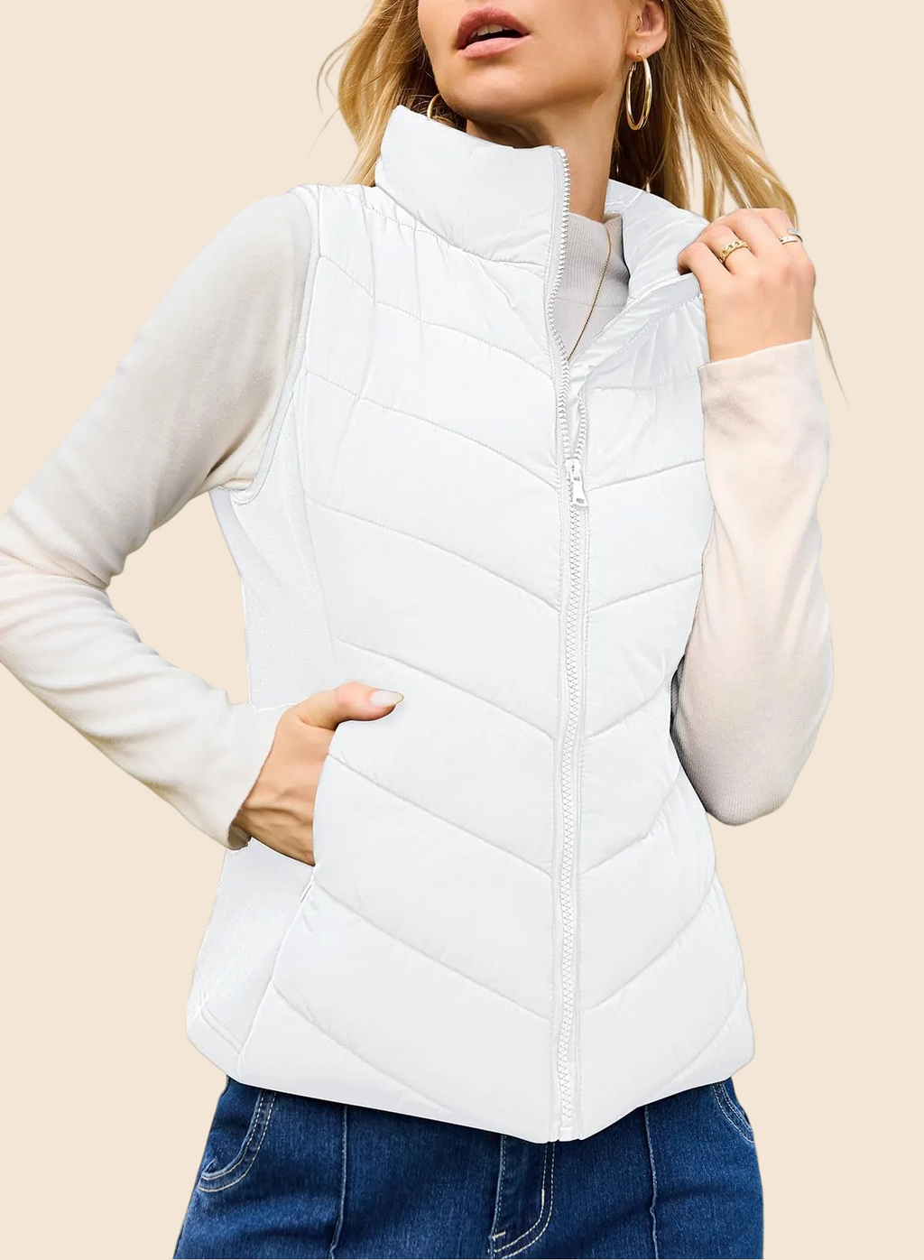 Women's Sleeveless Zip Up Stand Collar Quilted Puffer Vest