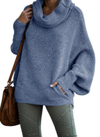 Women's Cowl Neck Pullover Sweaters with Pockets