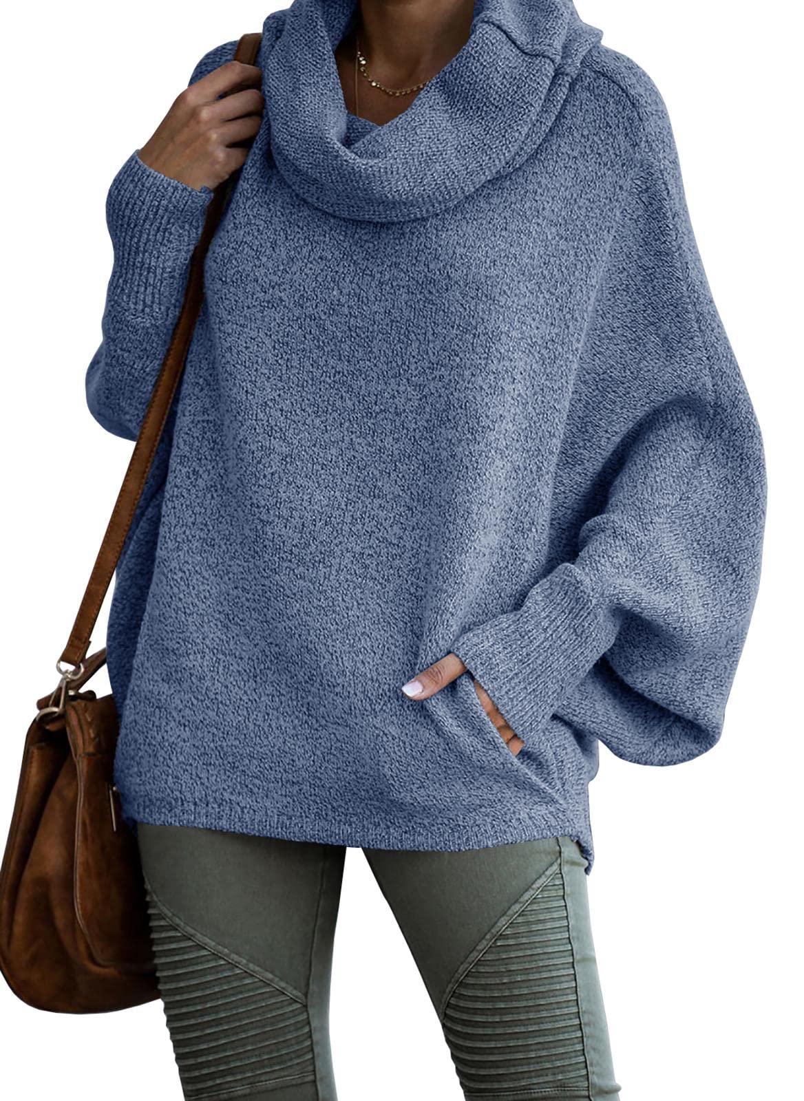 Women's Cowl Neck Pullover Sweaters with Pockets
