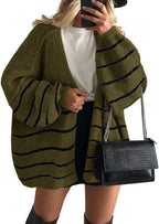 Women's Oversized Balloon Sleeve Striped Cardigan