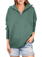 Women's Quarter Zip Rib Knit Cozy Pullover Sweaters