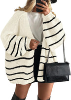 Women's Oversized Balloon Sleeve Striped Cardigan