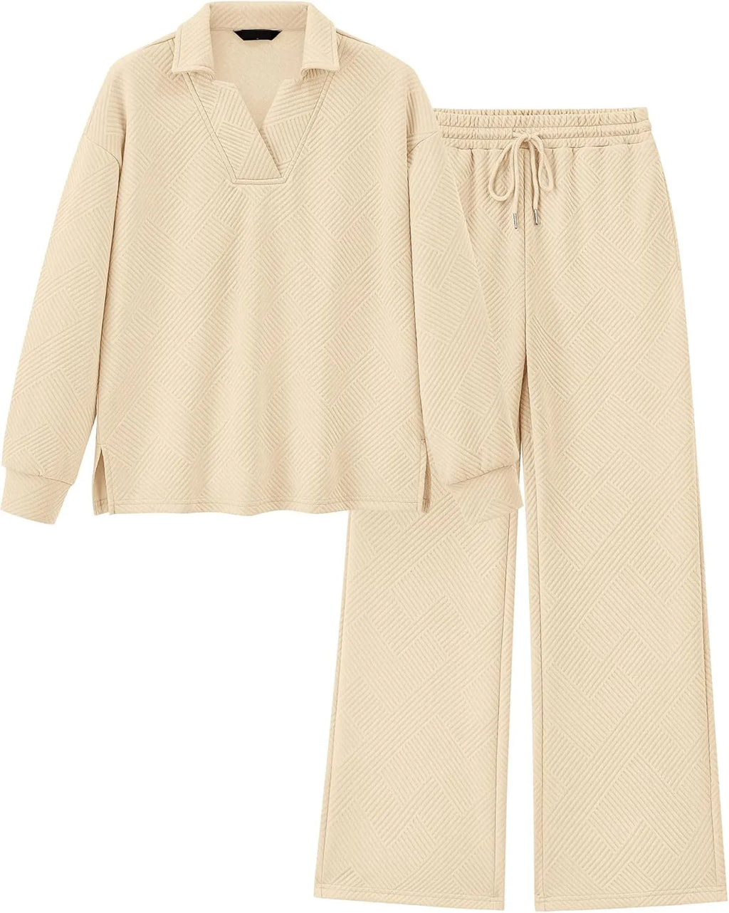 Women's Lapel V Neck Textured Lounge Sets