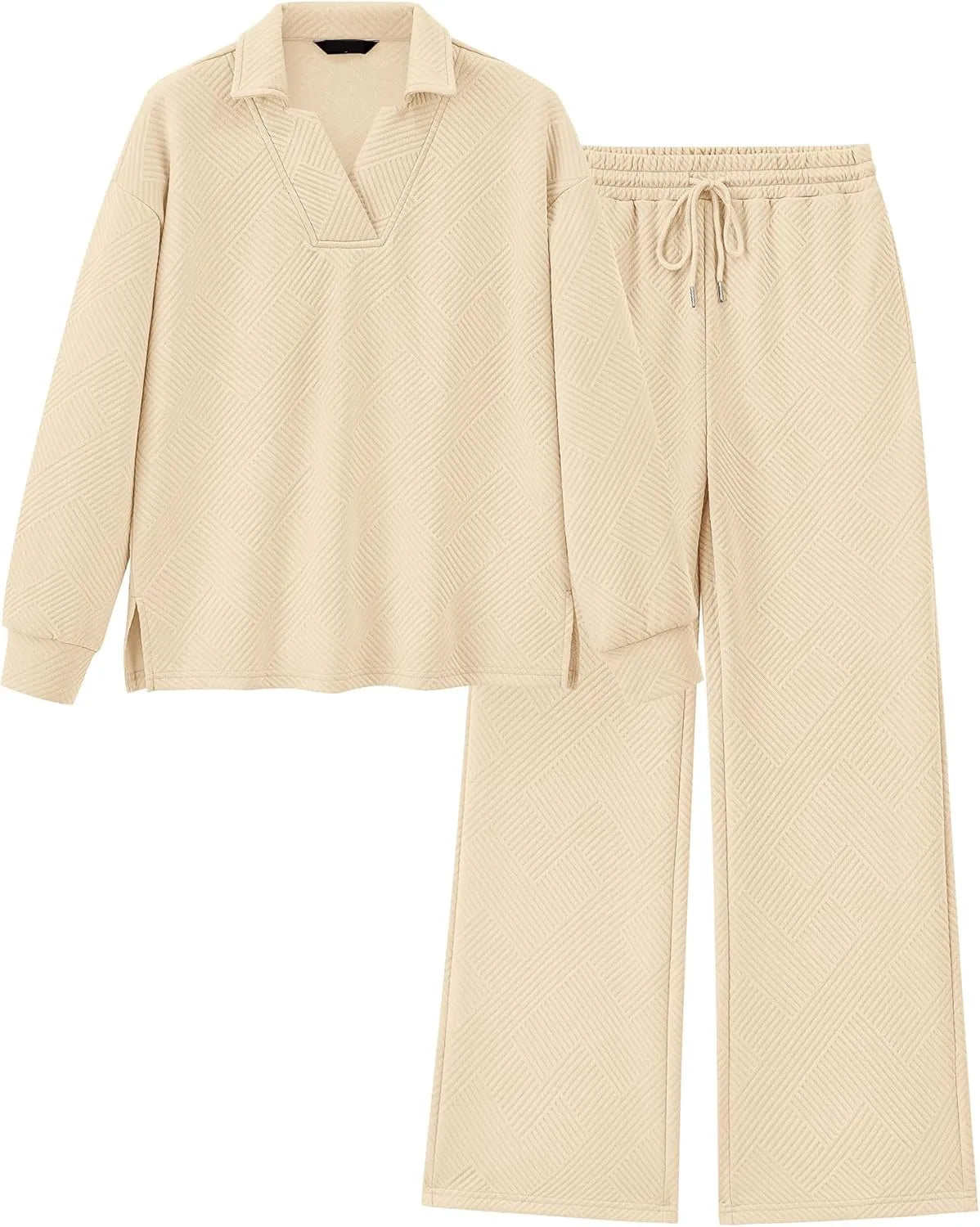 Women's Lapel V Neck Textured Lounge Sets