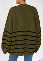 Women's Oversized Balloon Sleeve Striped Cardigan