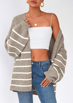Women's Oversized Balloon Sleeve Striped Cardigan