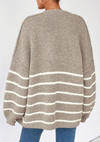 Women's Oversized Balloon Sleeve Striped Cardigan
