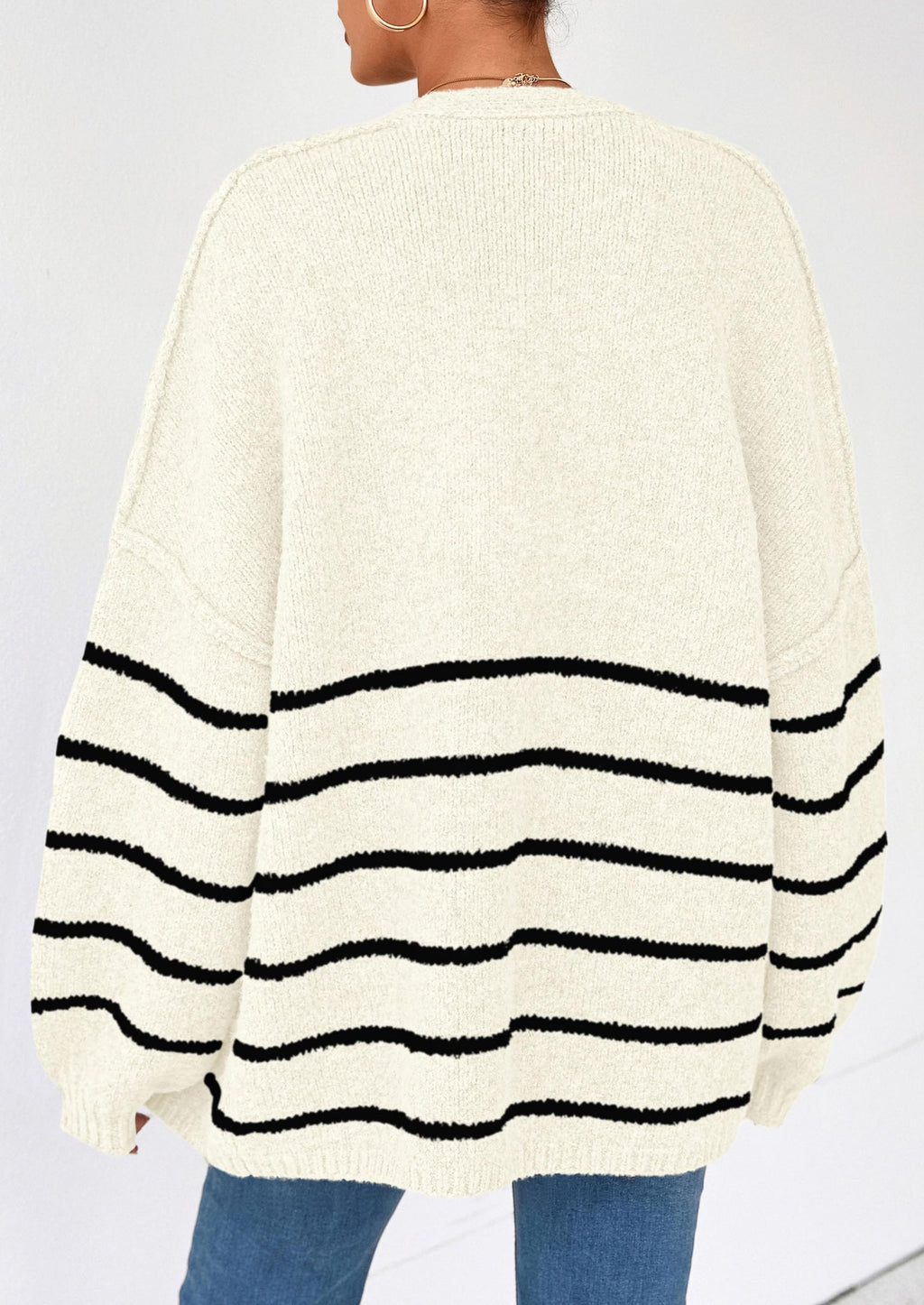 Women's Oversized Balloon Sleeve Striped Cardigan